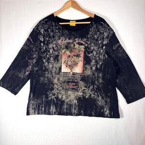 Vintage MONA LISA BRAND Chateau Blanc Chardonnay Shirt 3/4 Sleeve Plus Size 2X